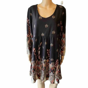LA CERA Floral Multicolor House Lounge Dress Hippie Bohemian Casual Midi L
